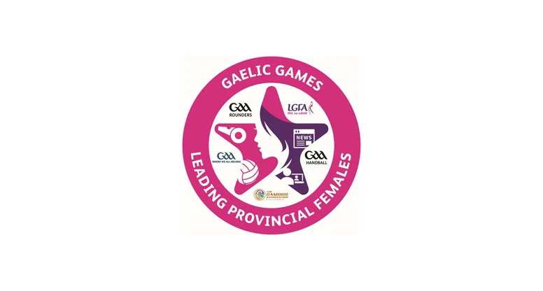 Gaelic Games Leading Provincial Females logo featuring pink circular badge with silhouette of female athlete and GAA sport em